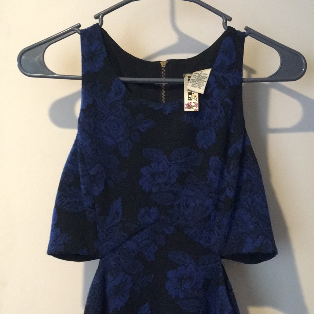 Blue Floral Dress with Side Cut-outs and Pockets!